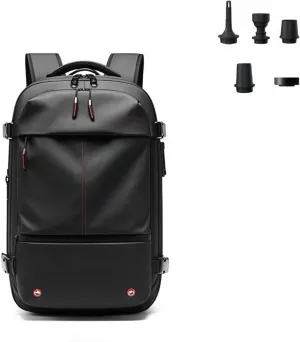 Backpack 60L Expandable Vacuum Compression Travel with Pump, Waterproof Lightweight Carry-On for Business Trip & Outdoor (BLACK)