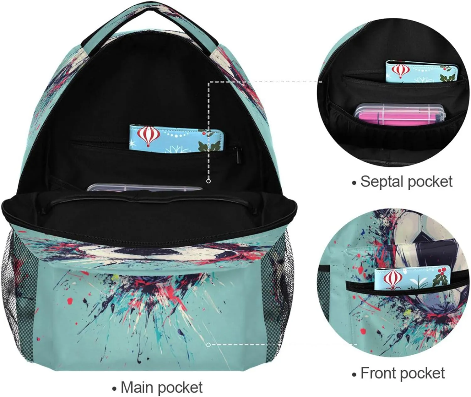 Backpack for Men and Women Fashion College School Computer Bag with Chest Strap Gift Men & Women Football Soccer Ball