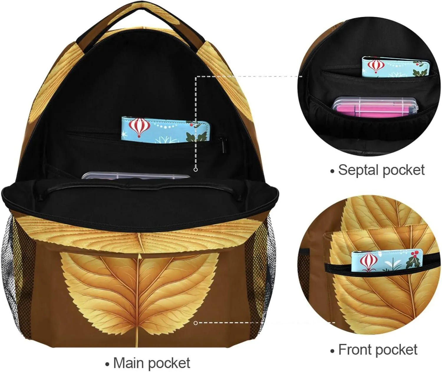Backpack for Men Women Fashion Backpack with Chest Strap Gift Men & Women Leaf Mustard Mission Style