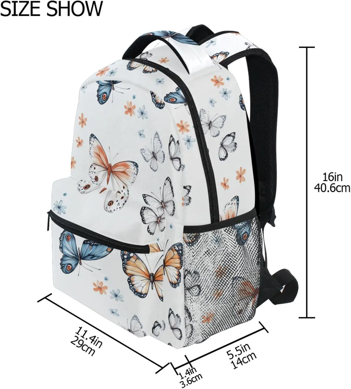 Backpack for Men Women Waterproof Business Work Bag with Chest Strap for College Work Cartoon Funny Butterfly White