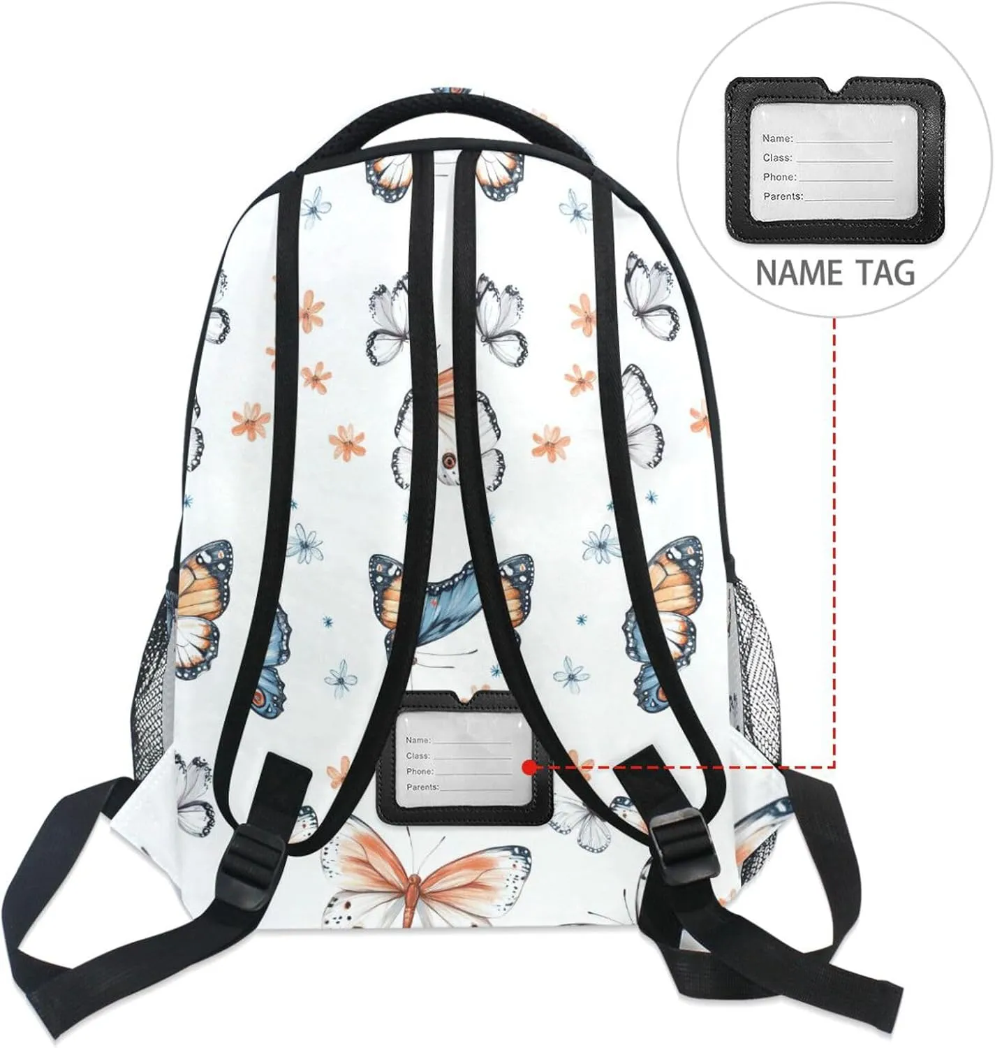 Backpack for Men Women Waterproof Business Work Bag with Chest Strap for College Work Cartoon Funny Butterfly White