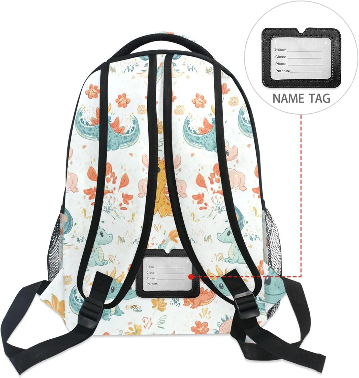 Backpack for Teacher Nurse Waterproof Outdoor Backpack with Chest Strap for College Work Cartoon Cute Dragon White