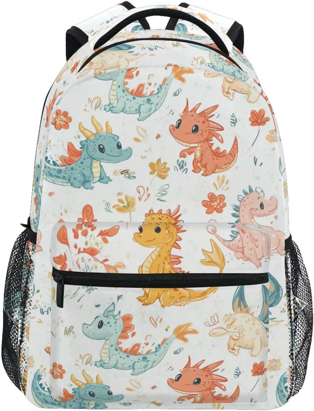 Backpack for Teacher Nurse Waterproof Outdoor Backpack with Chest Strap for College Work Cartoon Cute Dragon White