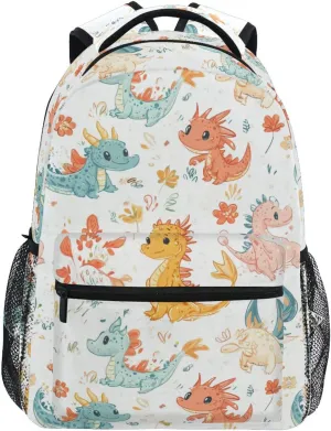 Backpack for Teacher Nurse Waterproof Outdoor Backpack with Chest Strap for College Work Cartoon Cute Dragon White