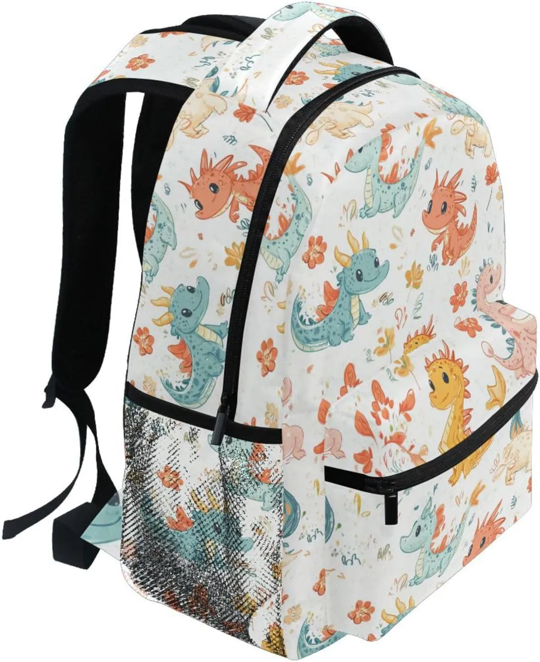 Backpack for Teacher Nurse Waterproof Outdoor Backpack with Chest Strap for College Work Cartoon Cute Dragon White