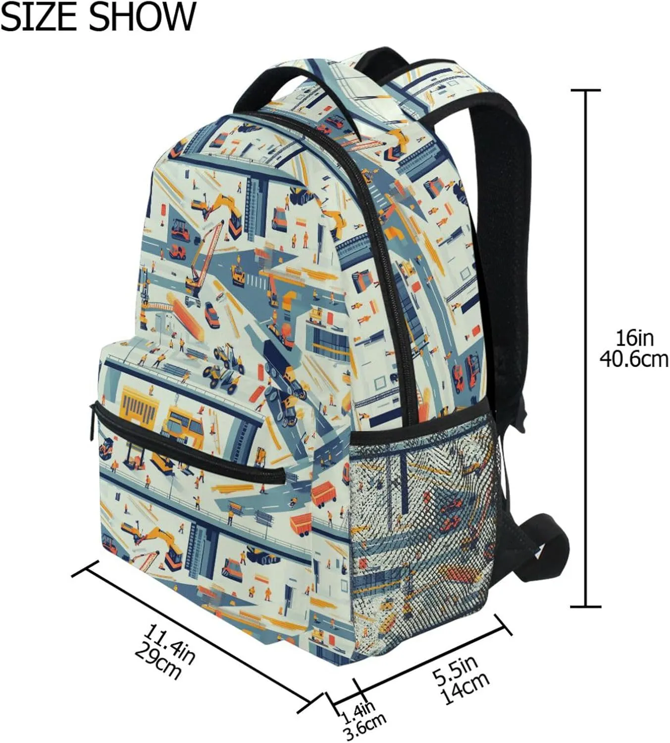 Backpack for Teacher Nurse Waterproof Stylish Travel Bags with Chest Strap for College Work Construction Scene Concrete Mixer Truck