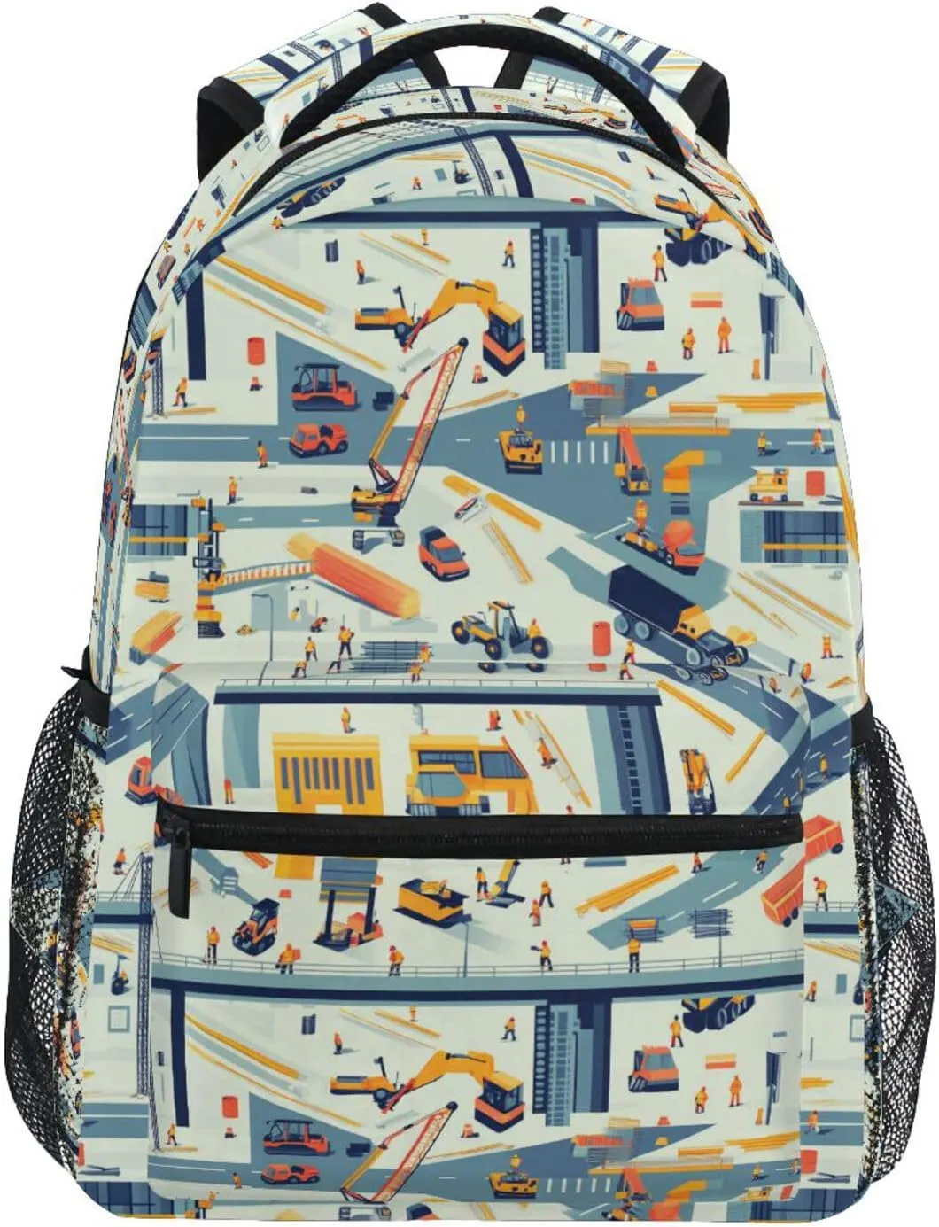 Backpack for Teacher Nurse Waterproof Stylish Travel Bags with Chest Strap for College Work Construction Scene Concrete Mixer Truck