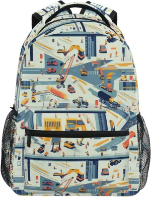 Backpack for Teacher Nurse Waterproof Stylish Travel Bags with Chest Strap for College Work Construction Scene Concrete Mixer Truck