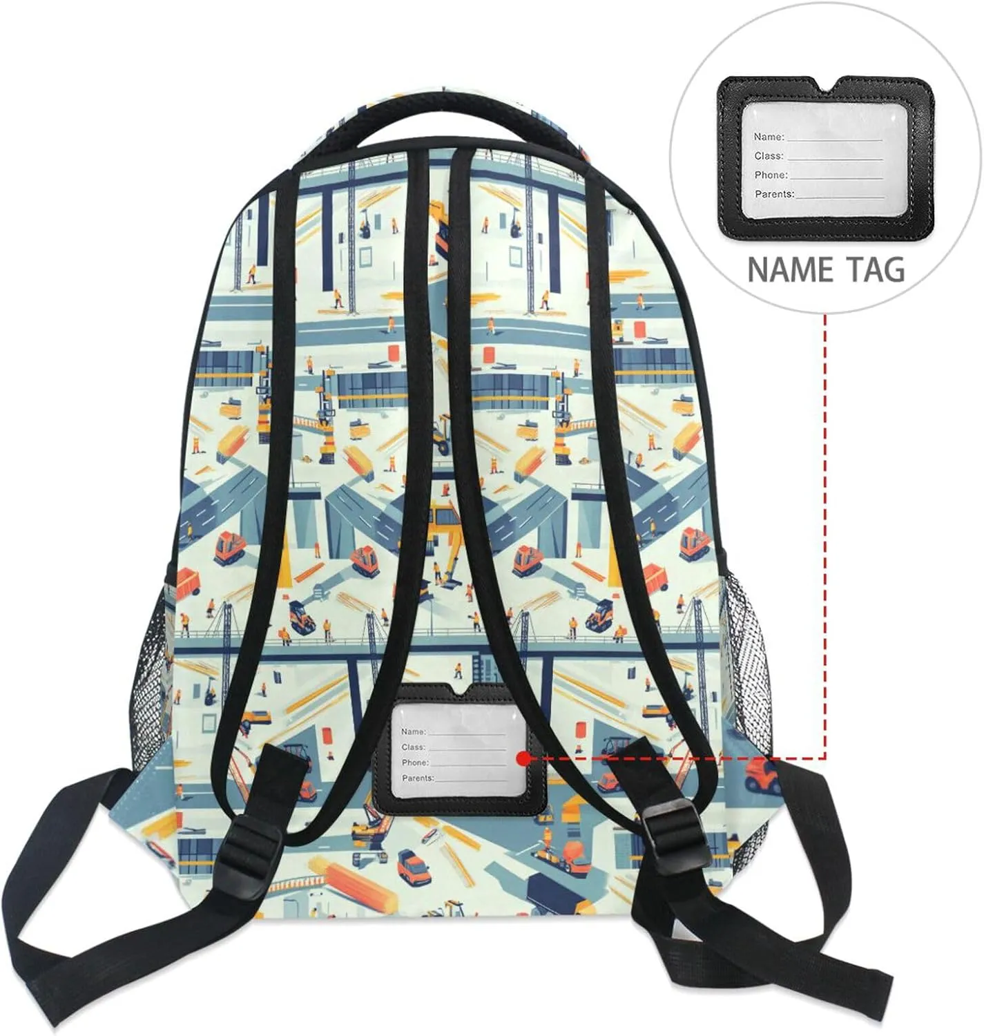 Backpack for Teacher Nurse Waterproof Stylish Travel Bags with Chest Strap for College Work Construction Scene Concrete Mixer Truck
