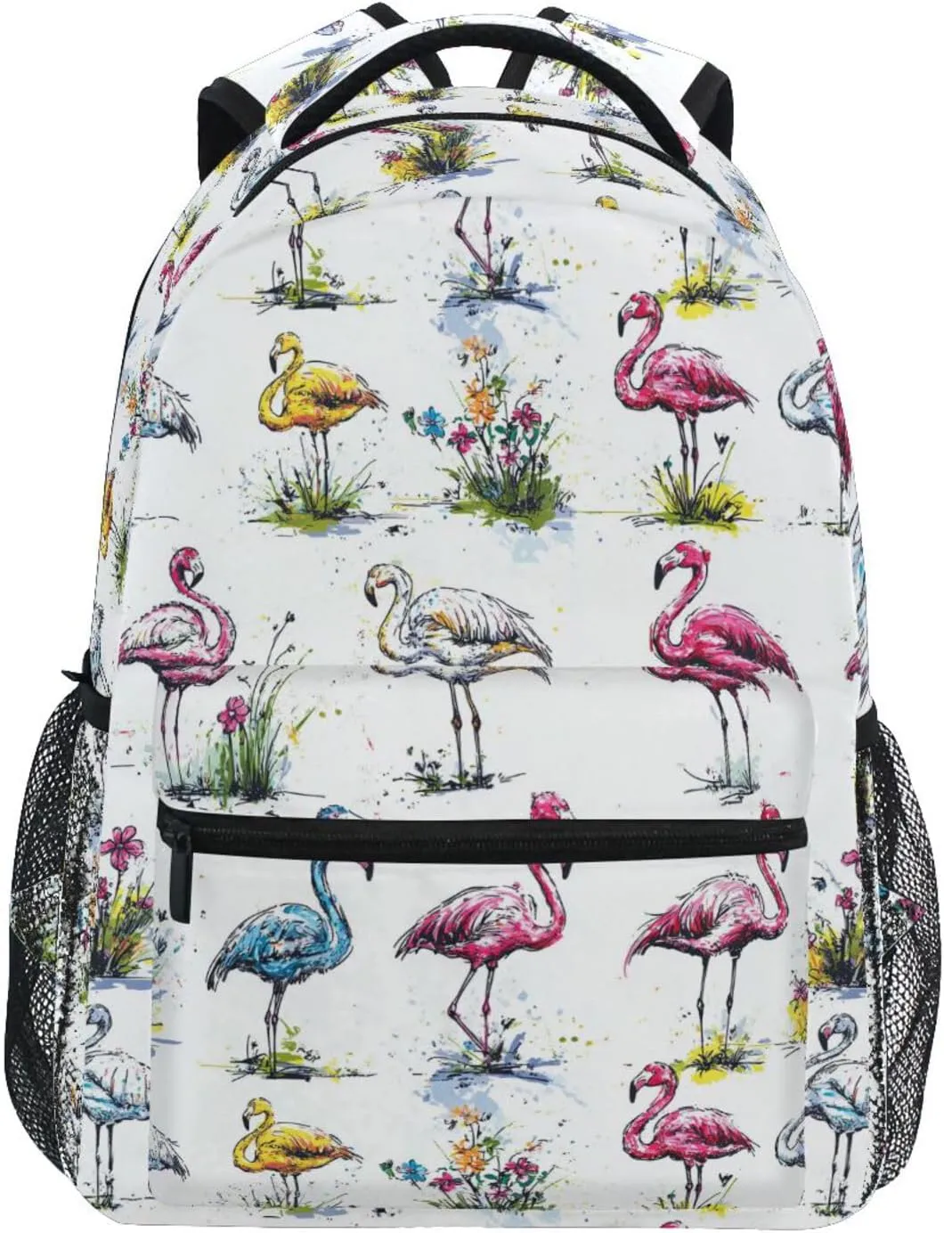 Backpack for Unisex Adult Fashion Diaper Bag Backpack with Chest Strap for Business Work College Travel Trip Cartoon Sweet Flamingo White