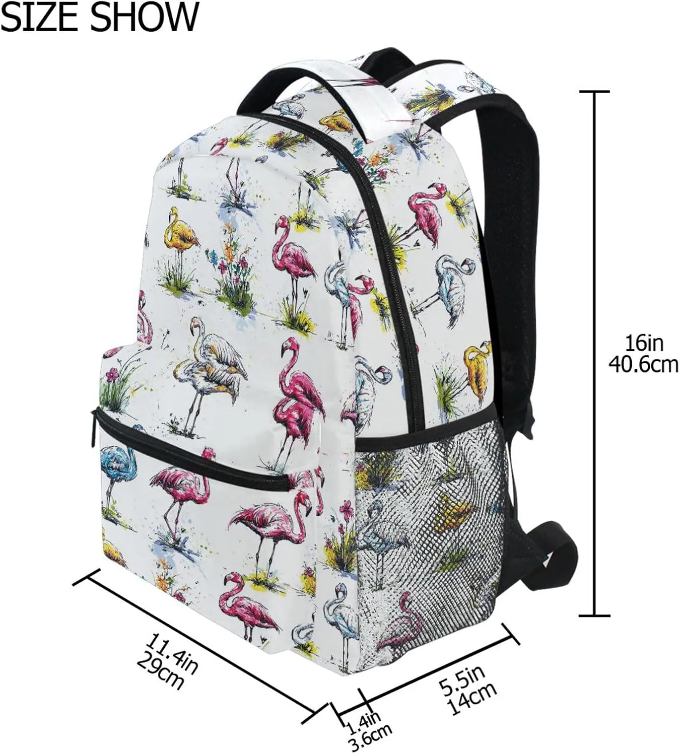 Backpack for Unisex Adult Fashion Diaper Bag Backpack with Chest Strap for Business Work College Travel Trip Cartoon Sweet Flamingo White