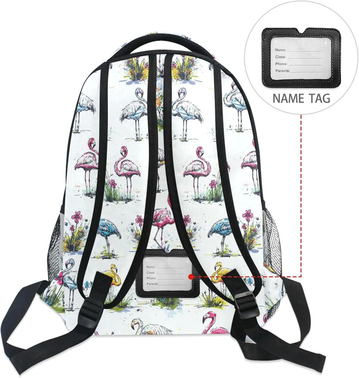 Backpack for Unisex Adult Fashion Diaper Bag Backpack with Chest Strap for Business Work College Travel Trip Cartoon Sweet Flamingo White