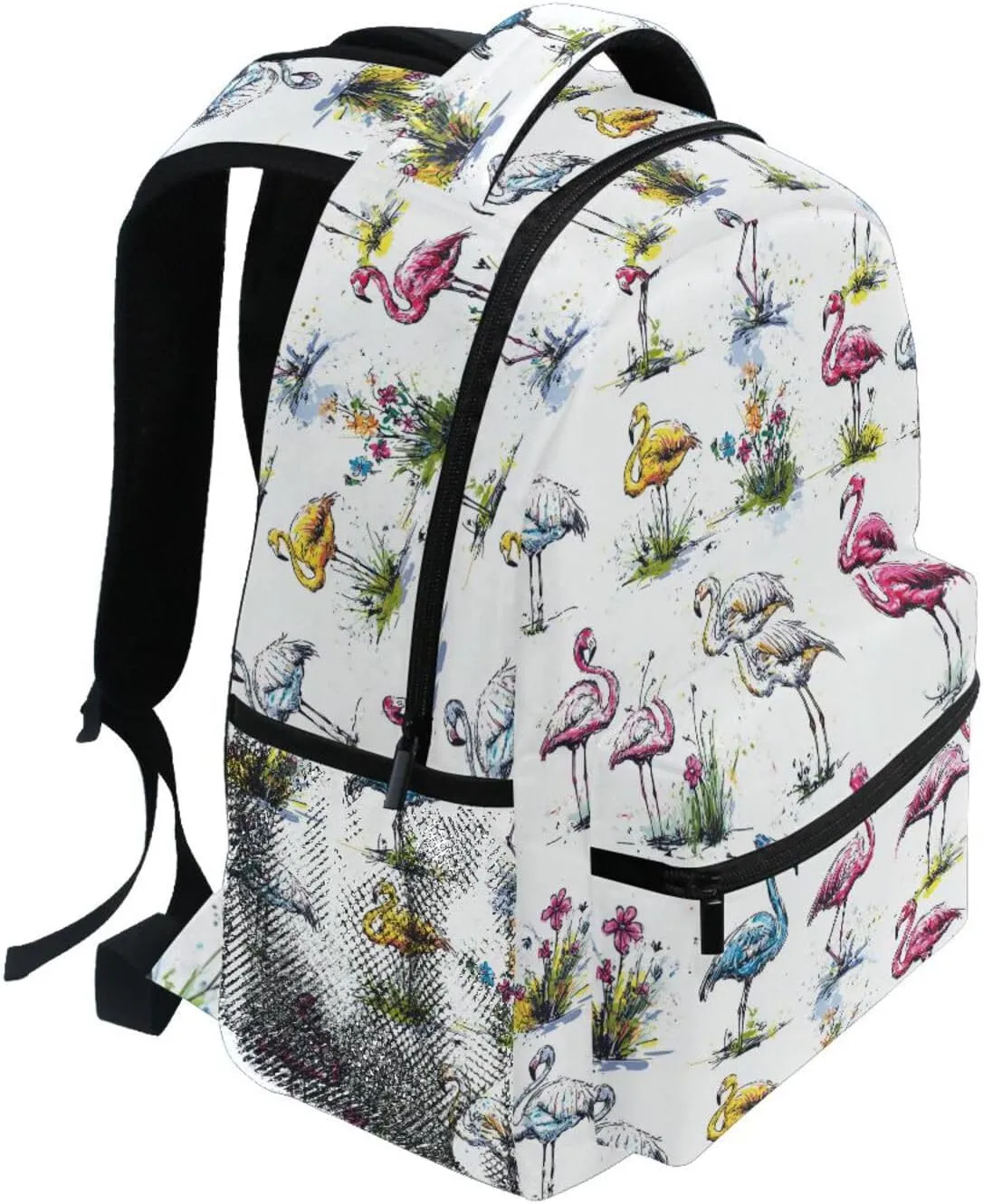 Backpack for Unisex Adult Fashion Diaper Bag Backpack with Chest Strap for Business Work College Travel Trip Cartoon Sweet Flamingo White