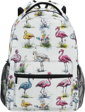 Backpack for Unisex Adult Fashion Diaper Bag Backpack with Chest Strap for Business Work College Travel Trip Cartoon Sweet Flamingo White