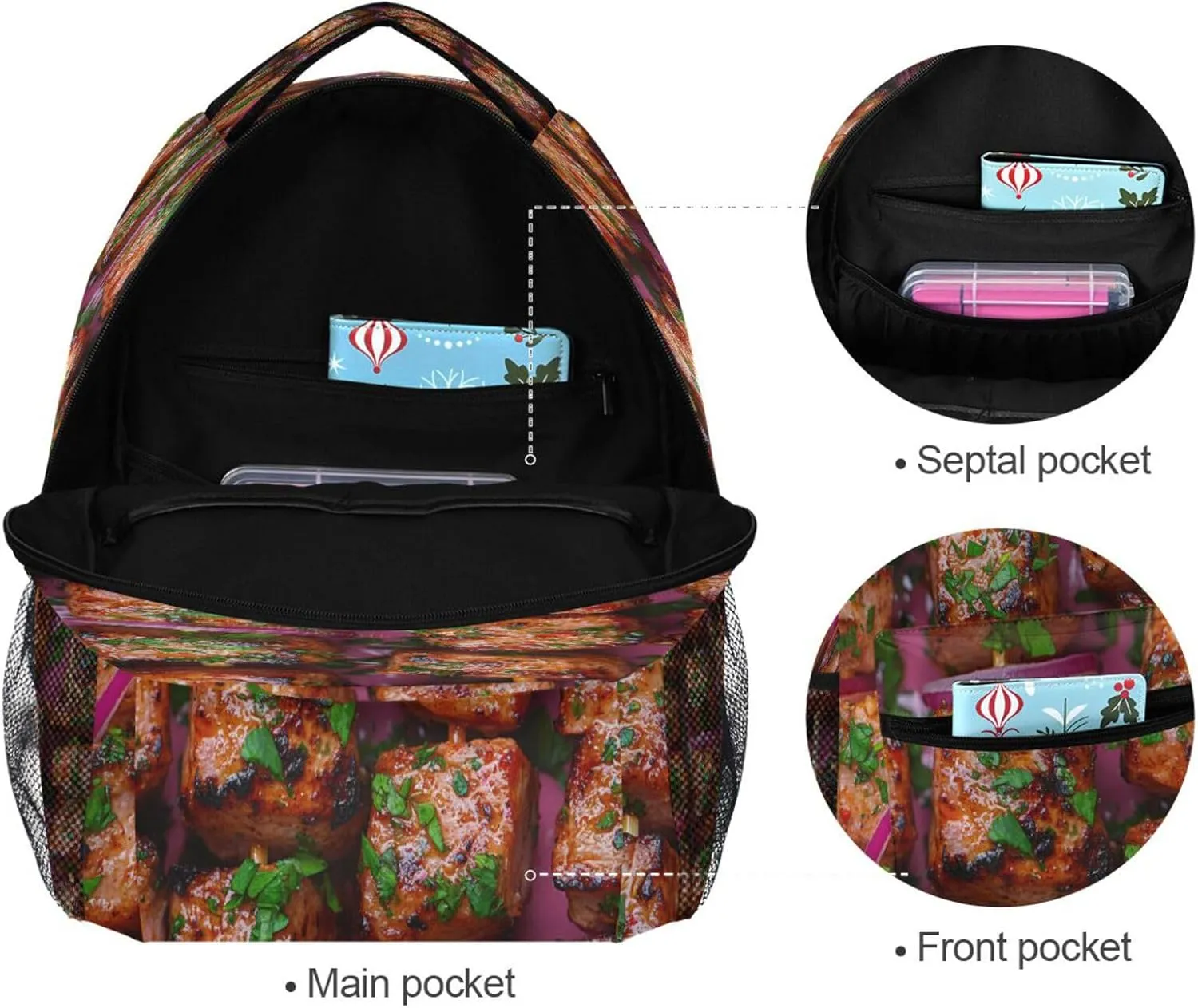 Backpack for Unisex Adult Waterproof Diaper Bag Backpack with Chest Strap for College Work Turkish Kebabs Greek Style