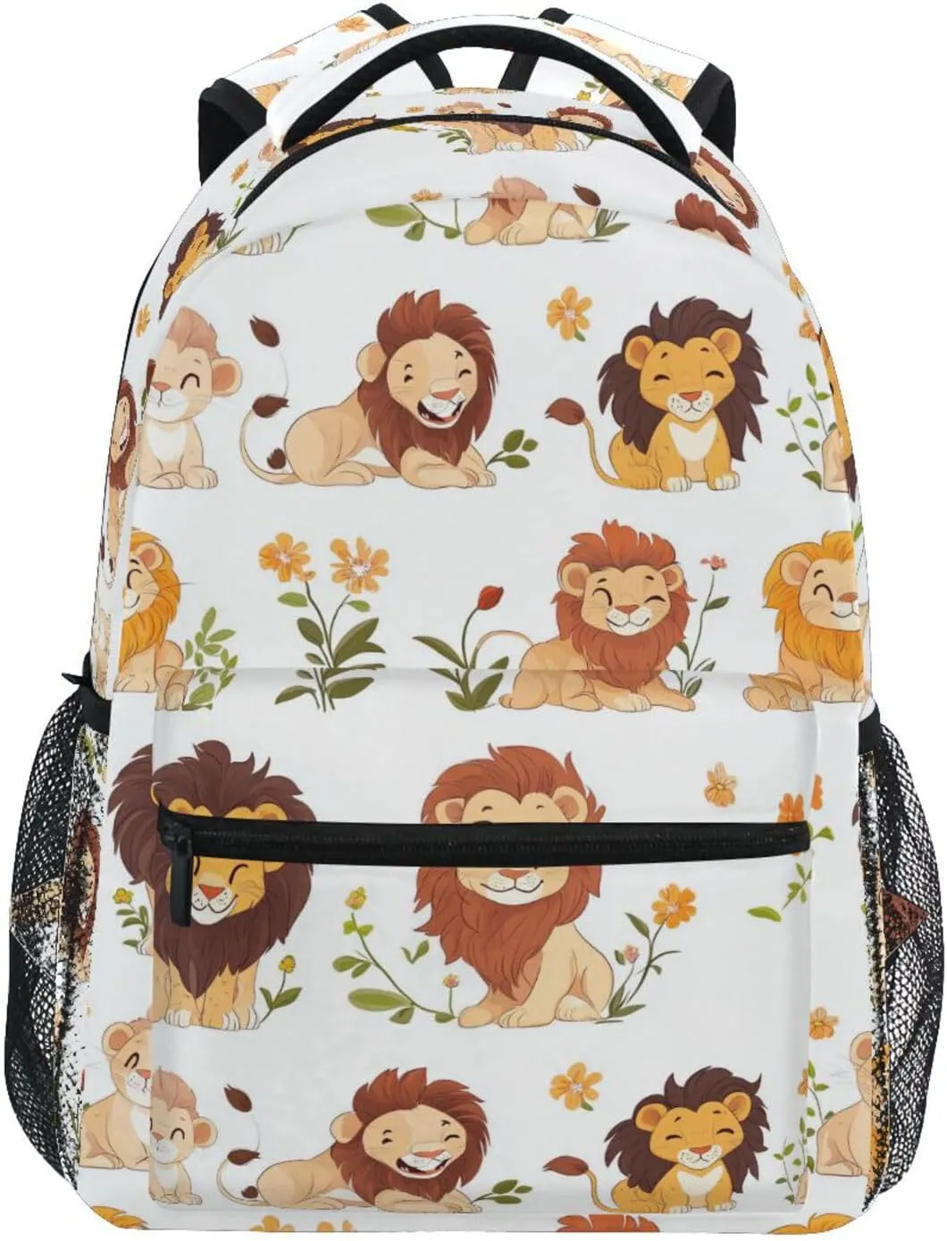 Backpack for Women Men Waterproof Laptop Bookbag with Chest Strap for Travel Trip Cartoon Cute Lion White