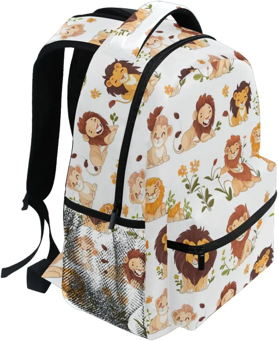 Backpack for Women Men Waterproof Laptop Bookbag with Chest Strap for Travel Trip Cartoon Cute Lion White