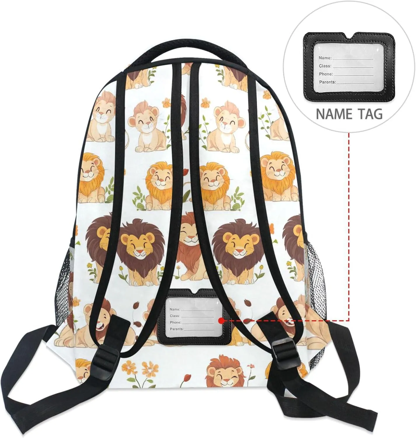Backpack for Women Men Waterproof Laptop Bookbag with Chest Strap for Travel Trip Cartoon Cute Lion White