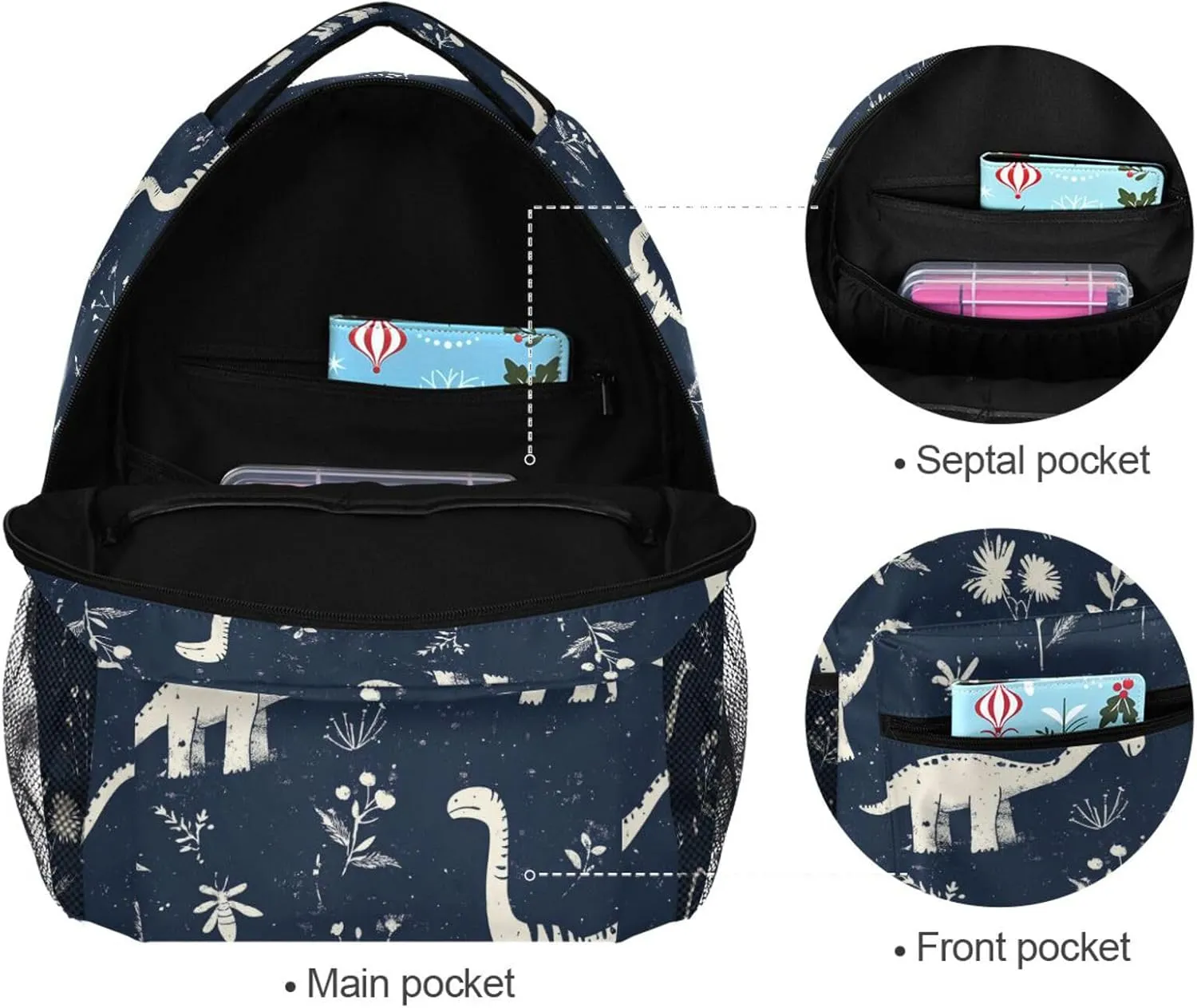 Backpacks for Teacher Nurse Fashion School Bag with Chest Strap for Business Work College Travel Trip Funny Dinosaurs