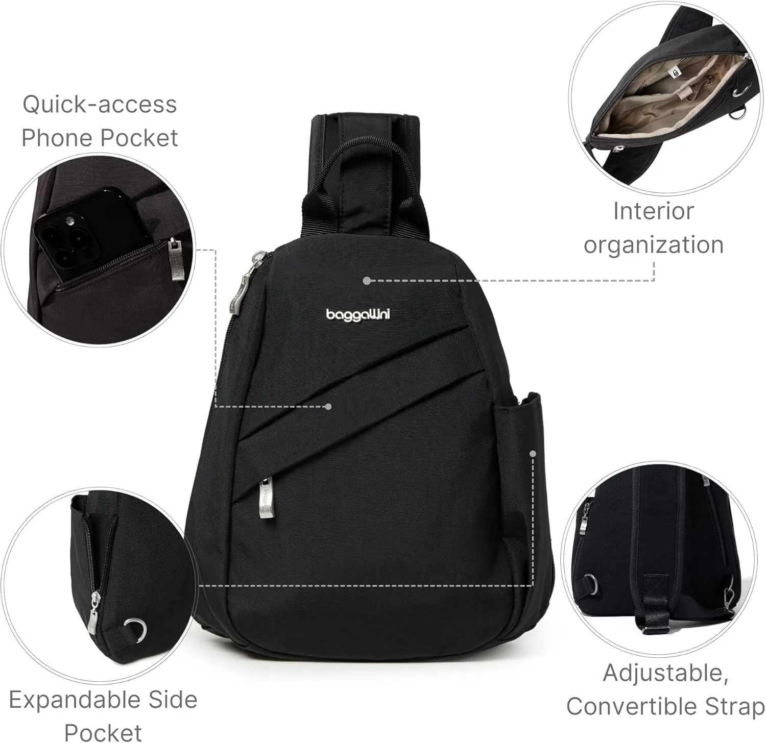 Baggallini Medium Sling Backpack 9"x11" - Lightweight Sling Bag with Convertible Adjustable Shoulder Strap