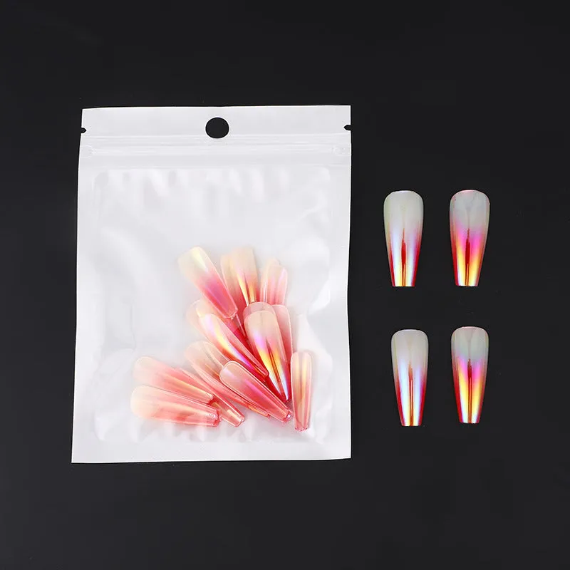 Bagged Long Ballet Nail Dazzling Aurora, Two-tone Gradient Wear, Nail Polish Fake Nail Tips