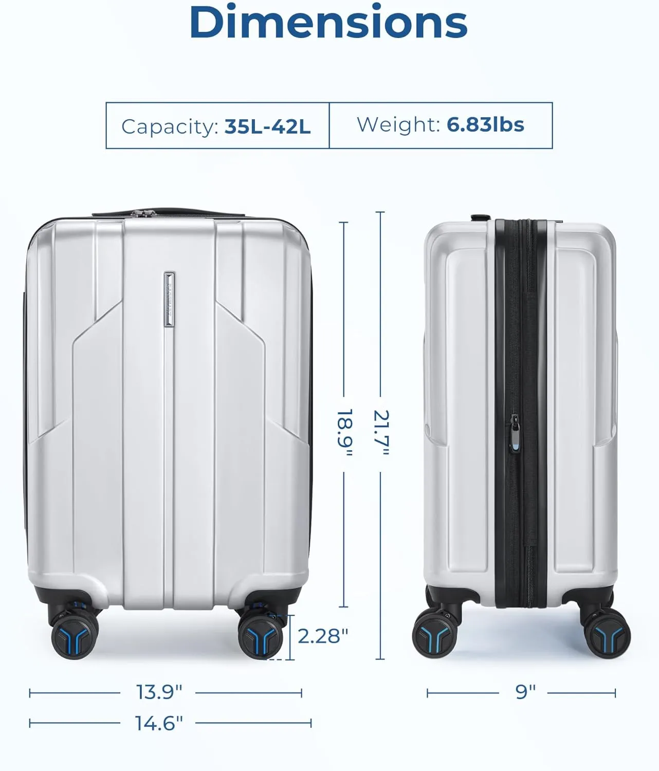 BAGSMART Carry On Luggage 22x14x9 Airline Approved, 1OO% PC Hardside Expandable Luggage with TSA Lock, 20 Inch Travel Suitcase with Spinner Wheels,Sliver