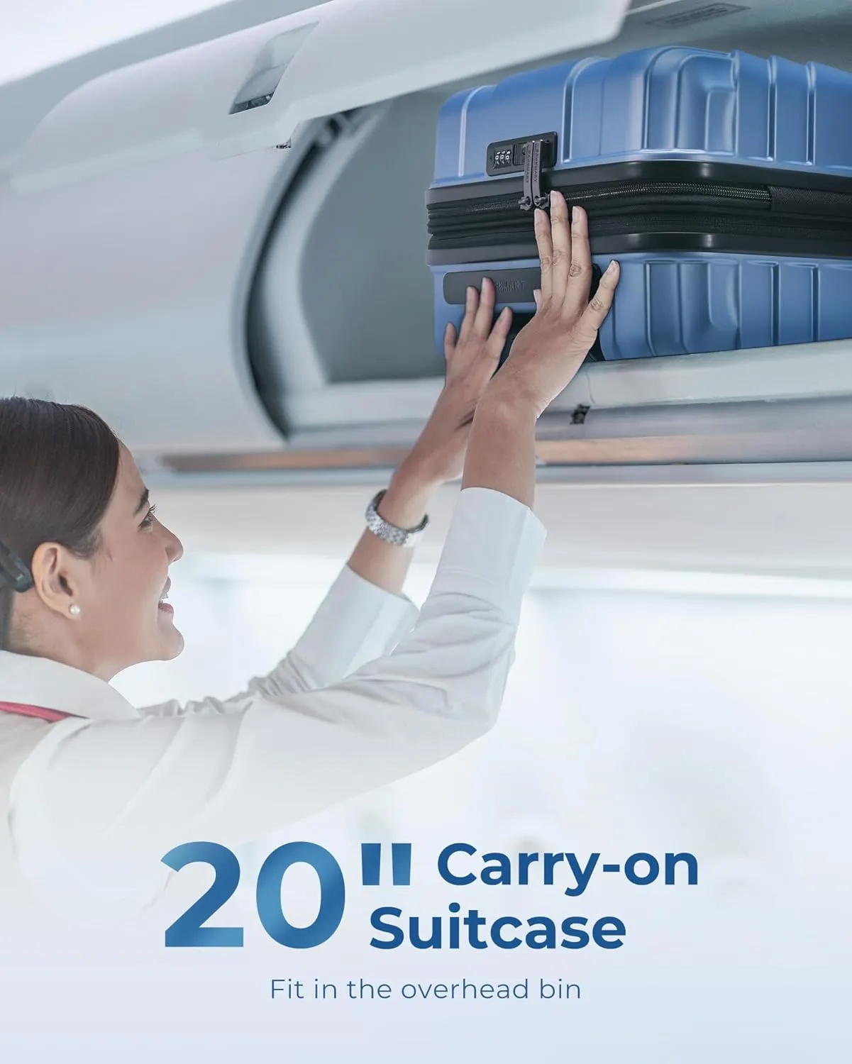 BAGSMART Expandable Carry On Luggage 22x14x9 Airline Approved, 1OO% PC Lightweight Hard Shell Suitcase, 20 Inch Travel Luggage with Spinner Wheels, Waterproof Rolling Suitcase,Blue
