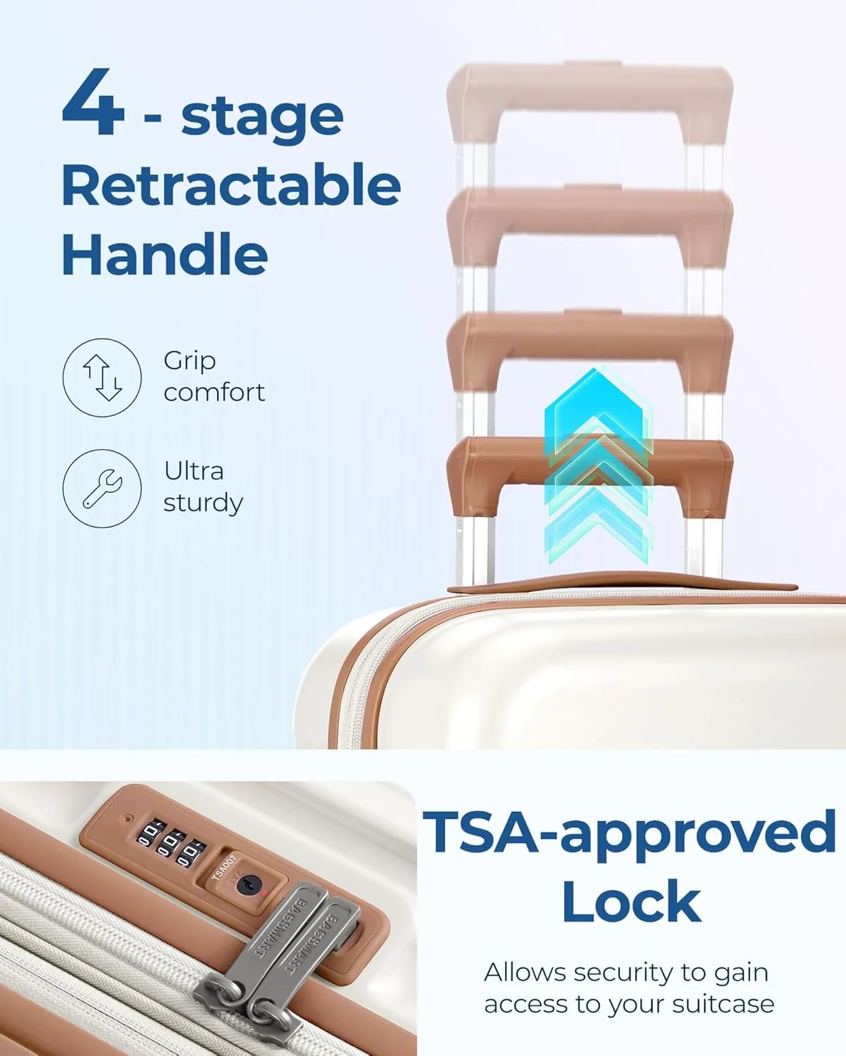 BAGSMART Hardside Expandable Luggage With Spinner Wheels, PC Lightweight Carry-On Luggage Airline Approved With TSA Lock, Durable Women Travel Suitcase Carry On 20 Inch, Beige