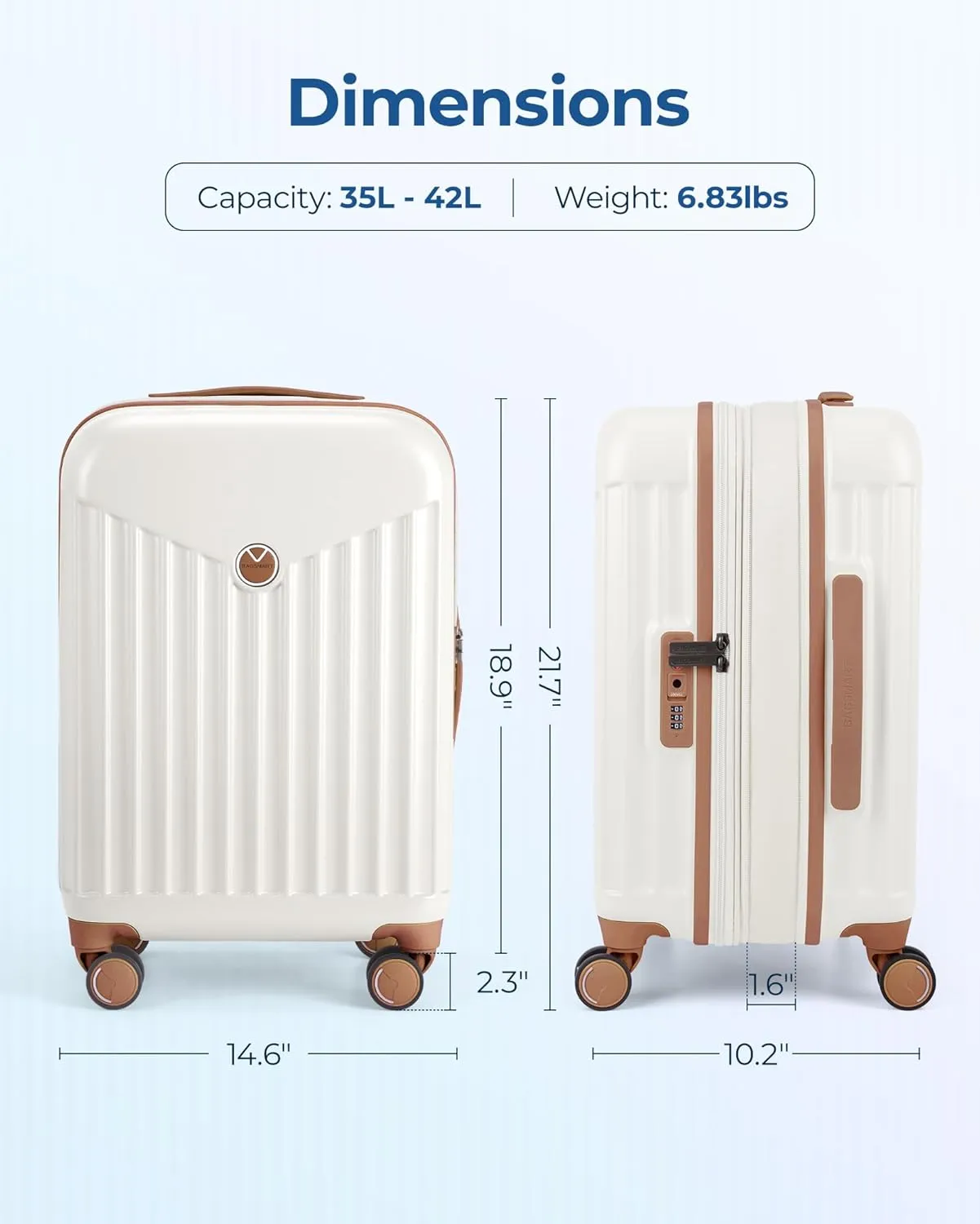 BAGSMART Hardside Expandable Luggage With Spinner Wheels, PC Lightweight Carry-On Luggage Airline Approved With TSA Lock, Durable Women Travel Suitcase Carry On 20 Inch, Beige