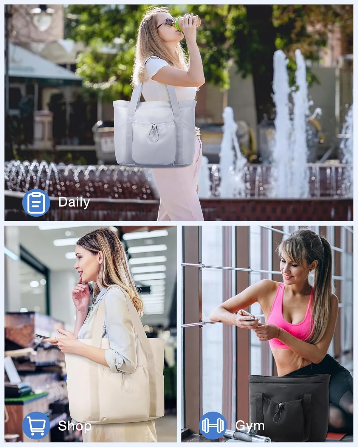 BAGSMART Tote Bag for Women, Tote Shoulder Bag with Laptop Compartment and Zipper Handbag for Travel, Work