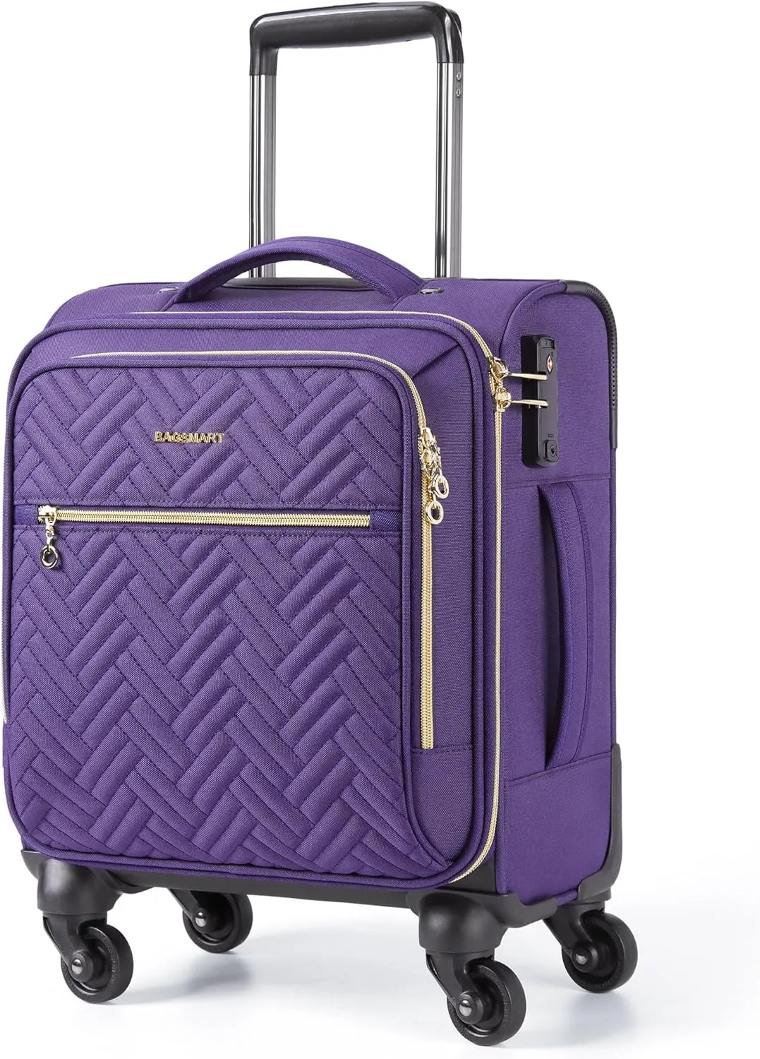 BAGSMART Underseat Carry On luggage Airline approved, 16-inch Softside Underseater Travel Suitcase with Spinner Wheels Lightweight Overnight Bag Small Rolling Carry-on for Women Men Weekender,Purple