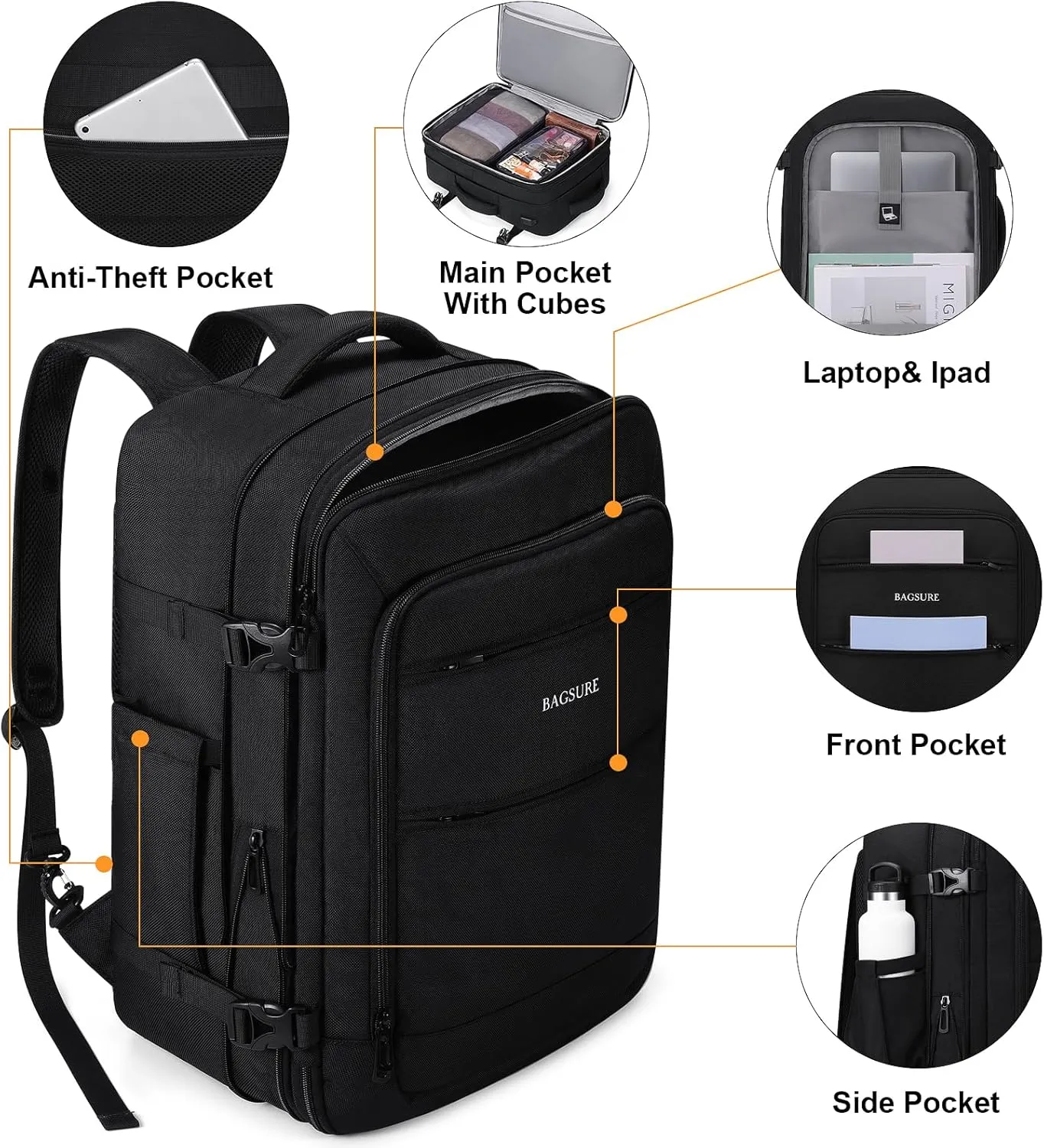 Bagsure Travel Backpack, 42L Carry on Luggage, Flight Approved Expandable Backpack, Laptop Backpack