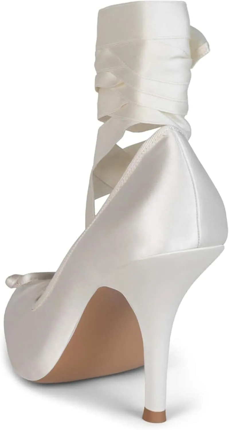 Ballet Heels for Women with Lace up Bows Closed Toe Mary Jane Heels Comfortable Square Toe Womens Ballerina Pumps Casual Dress Shoes for Women Dressy.