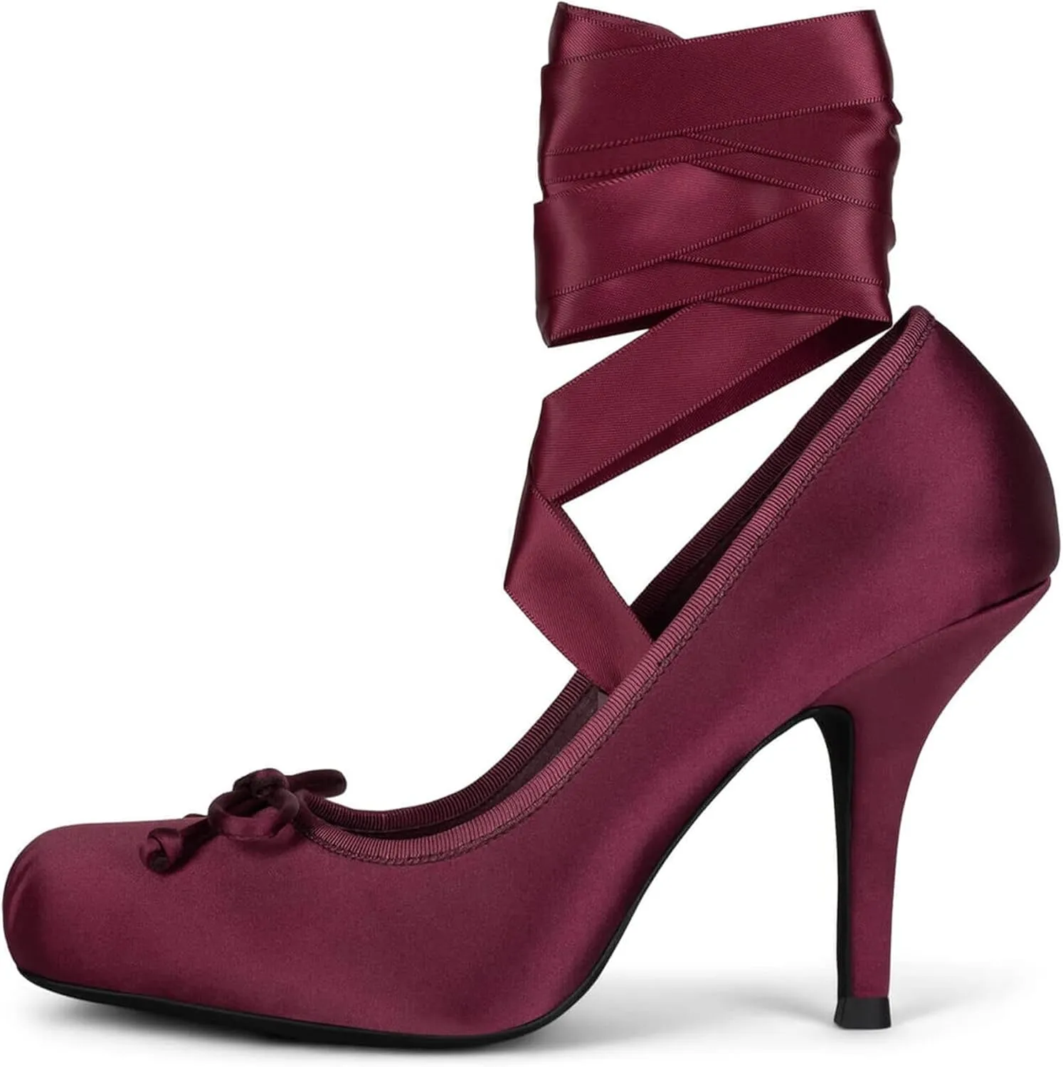 Ballet Heels for Women with Lace up Bows Closed Toe Mary Jane Heels Comfortable Square Toe Womens Ballerina Pumps Casual Dress Shoes for Women Dressy.