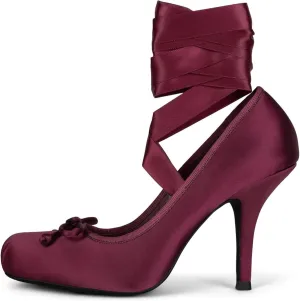 Ballet Heels for Women with Lace up Bows Closed Toe Mary Jane Heels Comfortable Square Toe Womens Ballerina Pumps Casual Dress Shoes for Women Dressy.