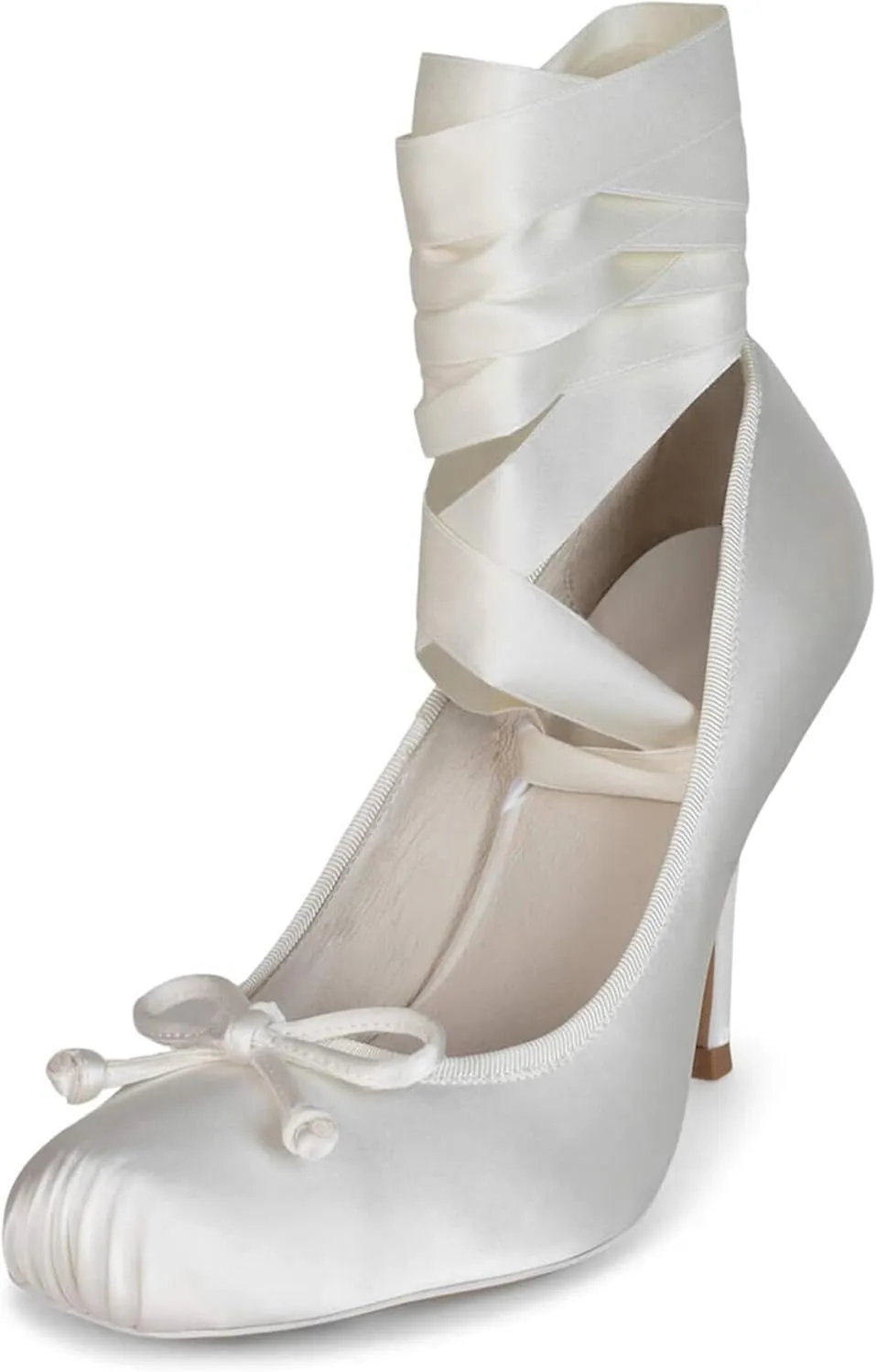 Ballet Heels for Women with Lace up Bows Closed Toe Mary Jane Heels Comfortable Square Toe Womens Ballerina Pumps Casual Dress Shoes for Women Dressy.