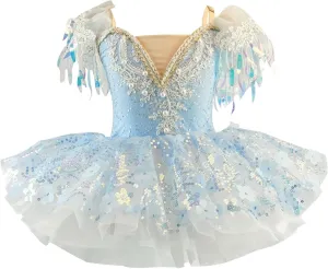 Ballet Leotards for Girls,Ballerina Swan Lake Costume Dance Leotard,Ruffle Sleeve Sequin Tulle Tutu Dress for Toddlers
