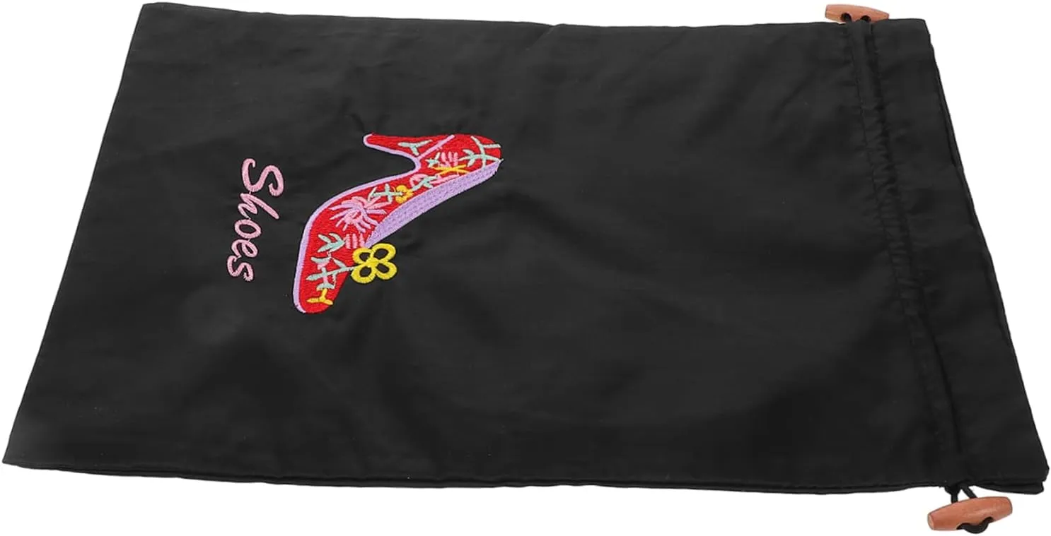 Ballet Shoe Drawstring Bag Washable Dance Shoe Holder for Organization Satin Storage Bag with Embroidery for Ballet Learners and present Giving