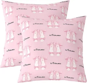 Ballet Shoes Pillow Case Covers 18"x18" Pack of 2,Princess Style Ballerina Pink Bow Tie Soft Square Pillow Covers,Kawaii Girly Dancing Theme Pink Sofa Pillow Covers,Double Sides