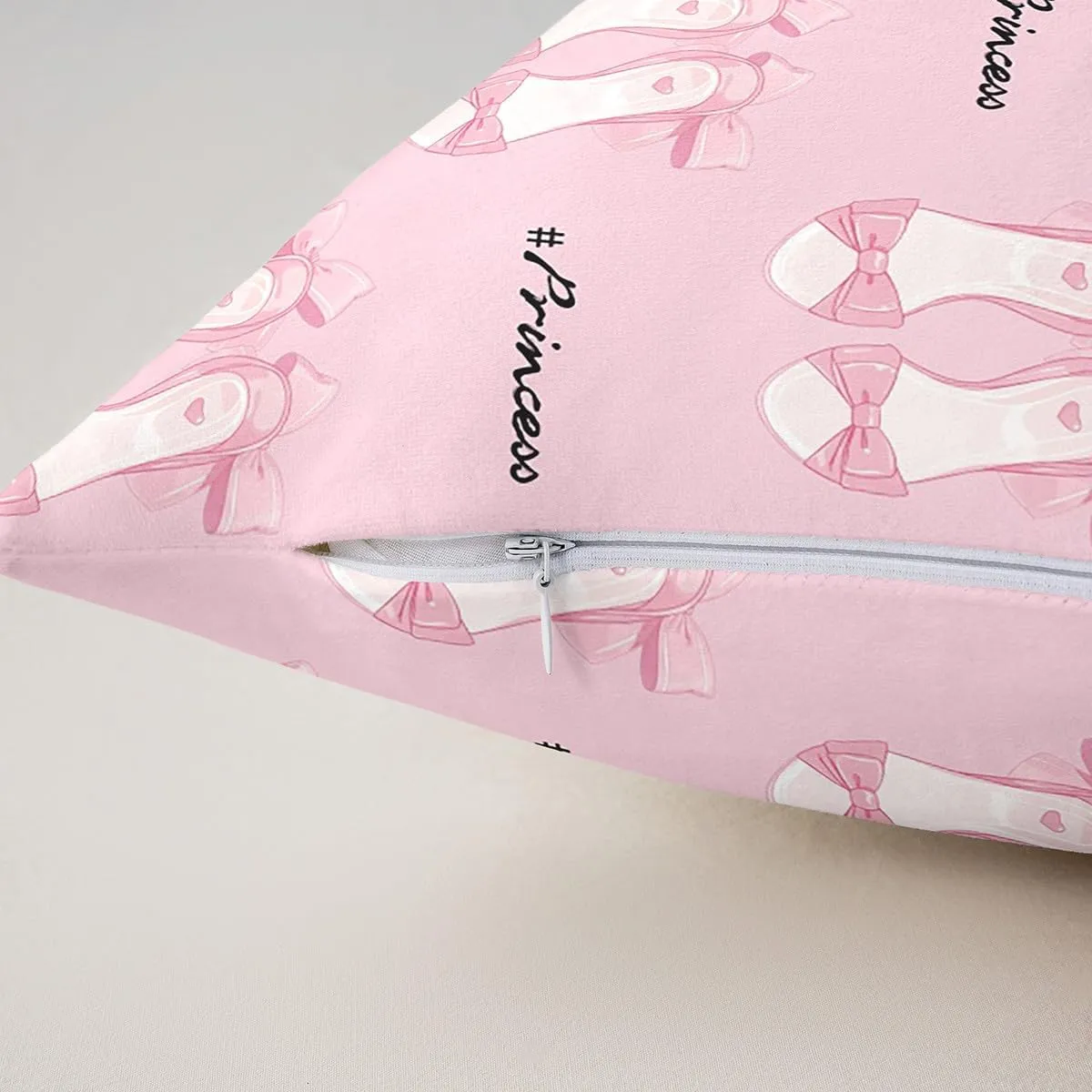 Ballet Shoes Pillow Case Covers 18"x18" Pack of 2,Princess Style Ballerina Pink Bow Tie Soft Square Pillow Covers,Kawaii Girly Dancing Theme Pink Sofa Pillow Covers,Double Sides