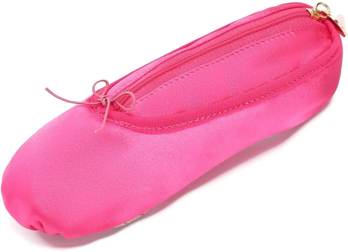 Ballet Slipper Pouch for Competition Gifts, Trip Portable Ballet Dance Shoe Makeup Bag, Dancer Lover Ballerina Slipper Pouch Bag with Butterfly Knot, Stand up Pencil Case for Little Girls(Red)