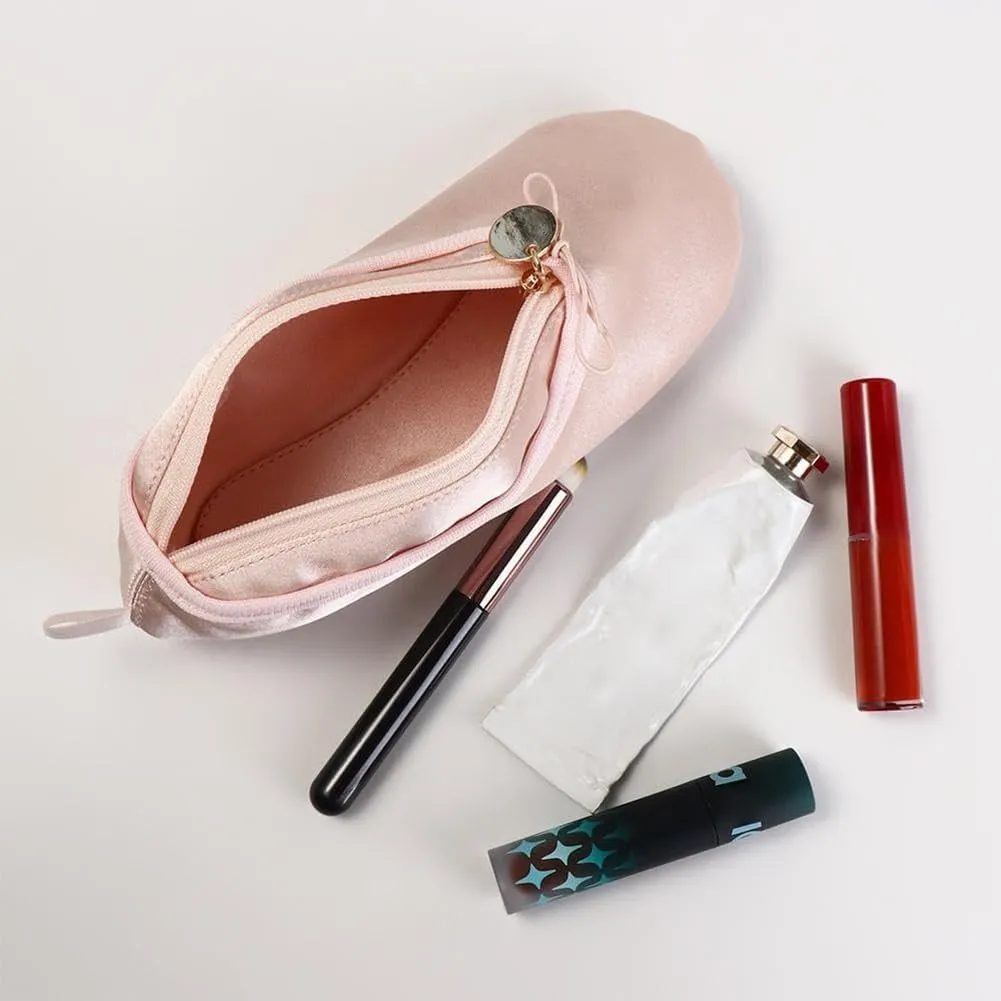 Ballet Slipper Pouch for Competition Gifts, Trip Portable Ballet Dance Shoe Makeup Bag, Dancer Lover Ballerina Slipper Pouch Bag with Butterfly Knot, Stand up Pencil Case for Little Girls(Red)