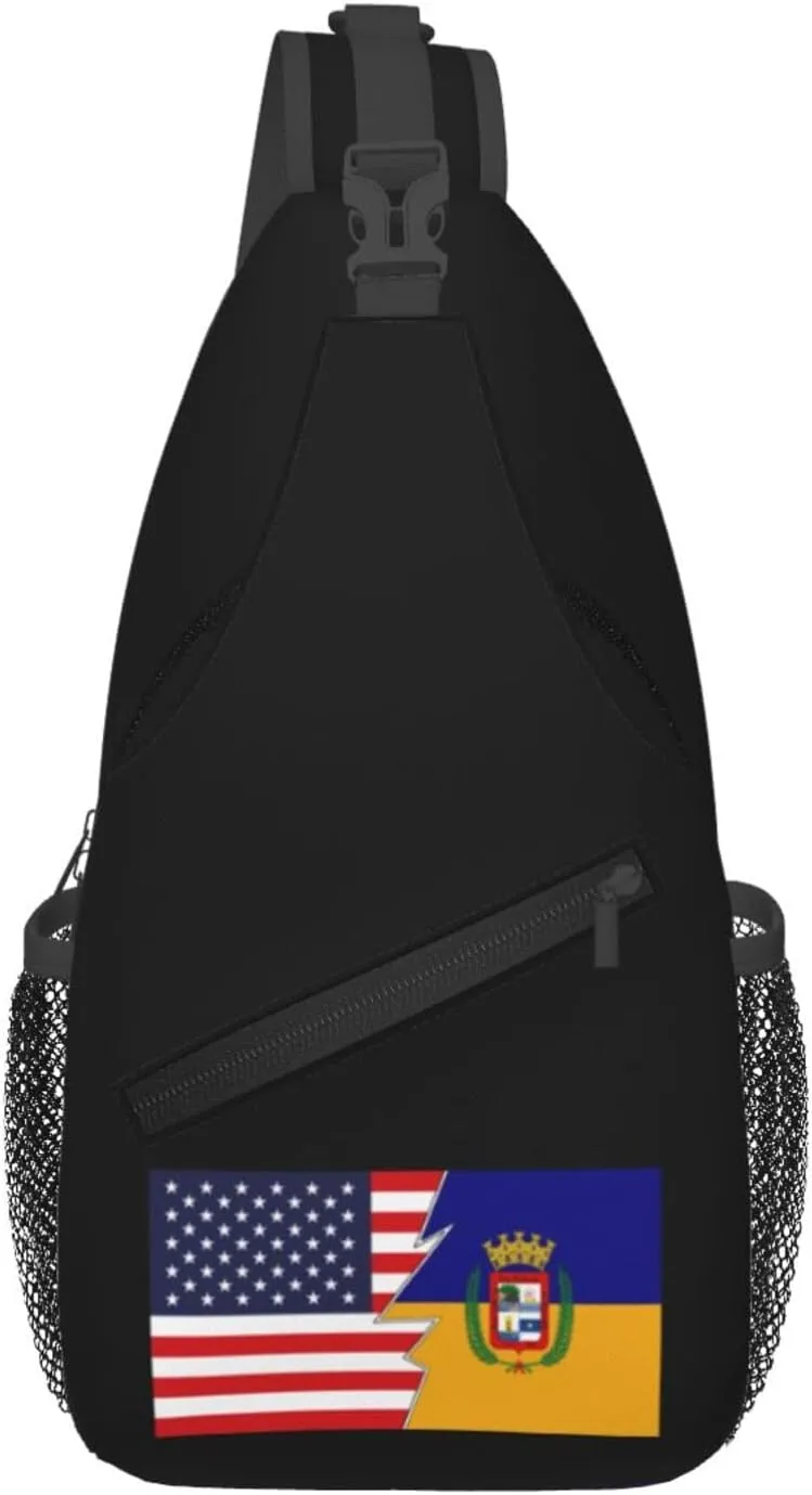 Bandera De Aguadilla, Puerto Rico And America Crossbody Bags For Women Men Chest Backpack Gym Shoulder Bag Travel Outdoor Sports Casual Crossbody Bags