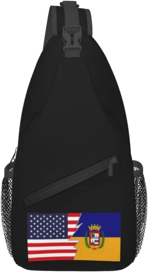 Bandera De Aguadilla, Puerto Rico And America Crossbody Bags For Women Men Chest Backpack Gym Shoulder Bag Travel Outdoor Sports Casual Crossbody Bags