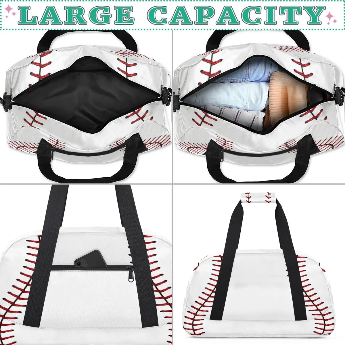Baseball Lace Kids Gym Bags,Sports Duffel Bags for Boy,Travel Overnight Weekender Bag,Portable Sleepover Carry on Tote Bag,Waterproof Expandable Work Out Bags