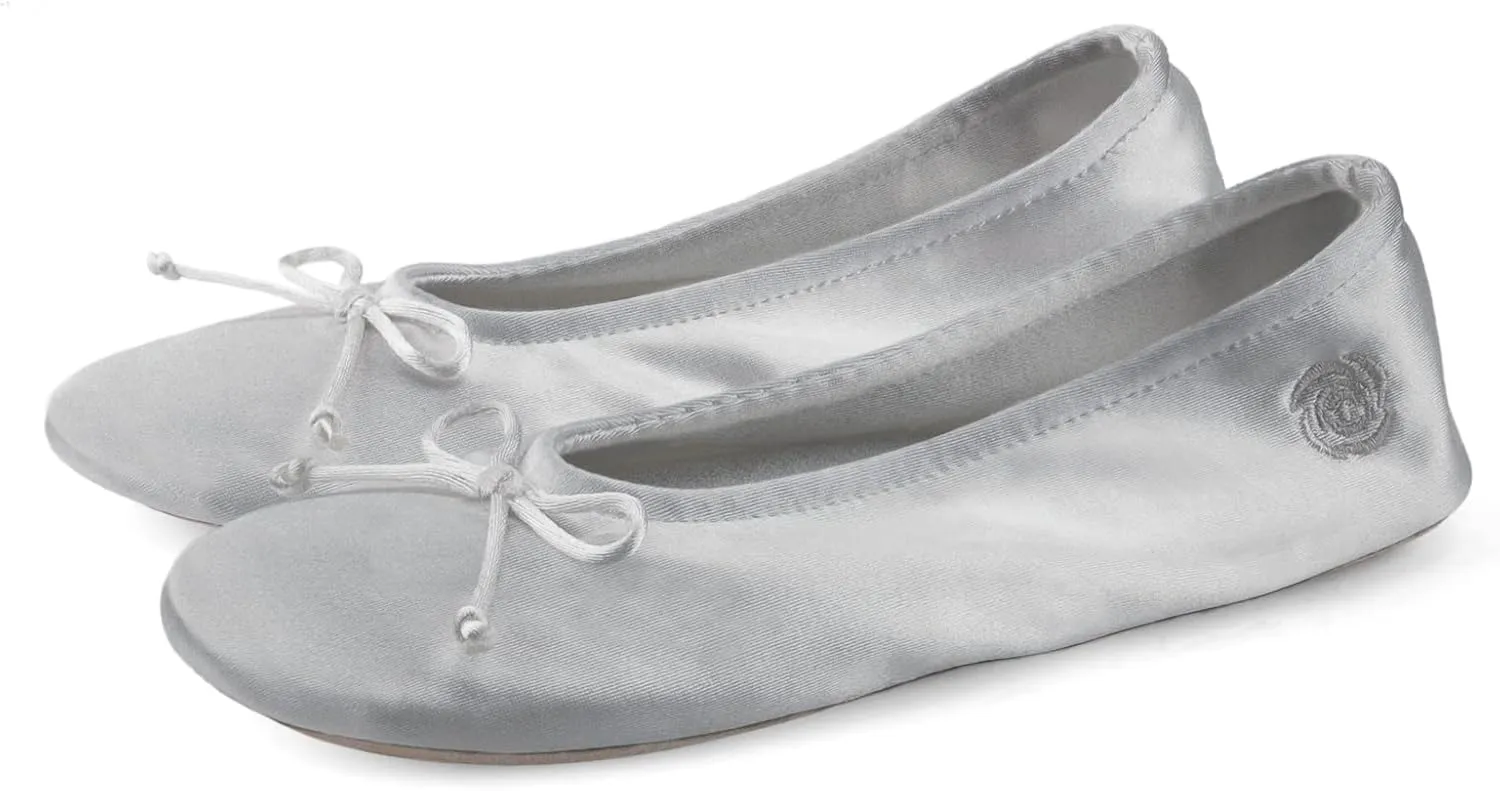 BCTEX COLL Women's Ballerina House Slippers with Bow, Ladies Satin Bedroom Slipper with Suede Sole Indoor