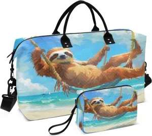 Beach Travel Duffle Bag Gym Bag, Sloth Seaside Weekender Bags for Women with Toiletry Bag Travel Tote Bag Swim Bag