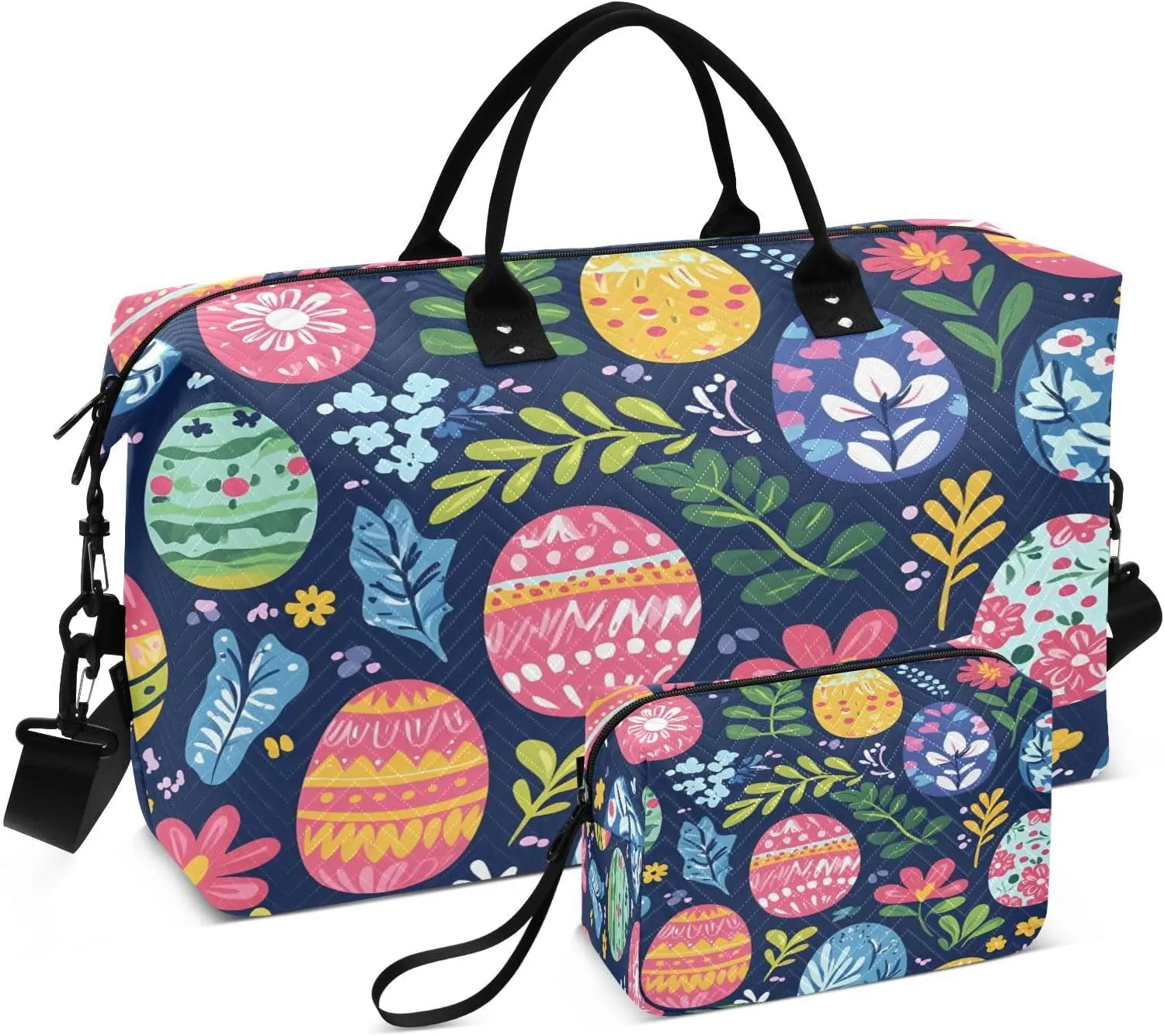 Beautiful Easter Eggs Travel Duffel Bags 2PCS,Sports Duffel Bags for Men Women,Weekender Overnight Bag Gym Tote Bag with Toiletry Bag