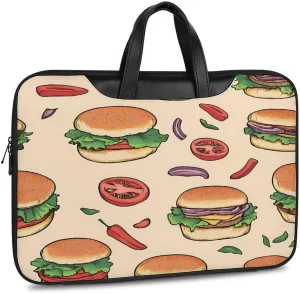 Beef Burger Tomato Peppers Leather Laptop Case Computer Sleeve Bag with Zippered Tote for Men Women