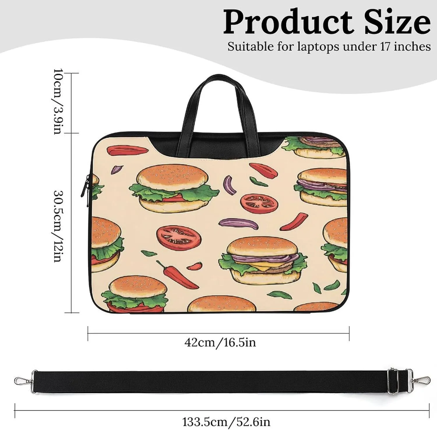 Beef Burger Tomato Peppers Leather Laptop Case Computer Sleeve Bag with Zippered Tote for Men Women